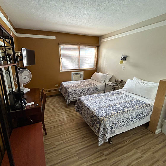 Bedroom at the Astoria Hotel in Jasper, Canada