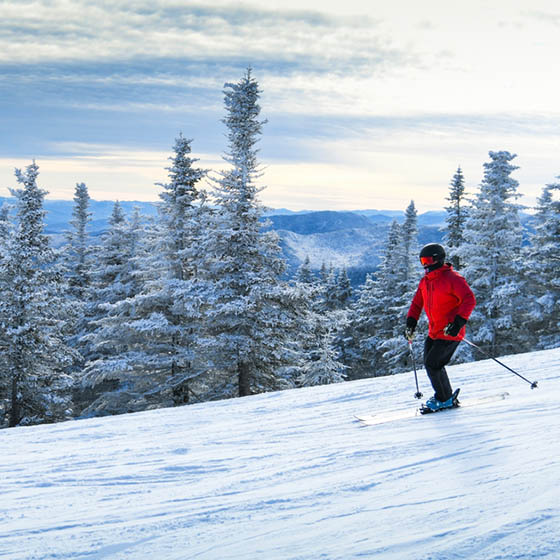 Person skiing down a slope in North America