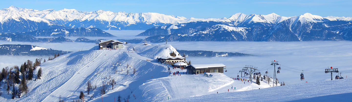 Panoramic view of the top of Nassfeld ski resort in Austria