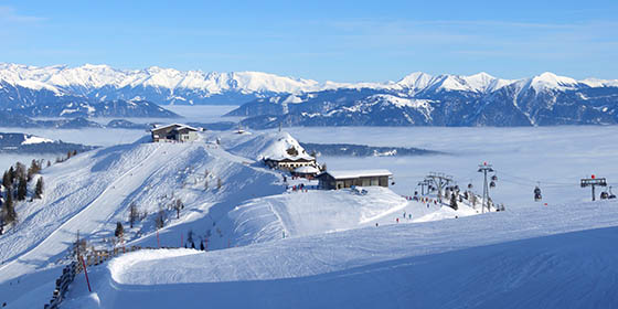 Panoramic view of the top of Nassfeld ski resort in Austria