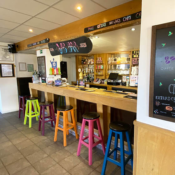 The colourful bar at Clubhotel Vallée Blanche in Alpe d'Huez
