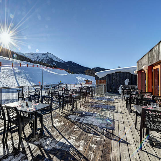 Main terrace at the Mileade in La Plagne, France