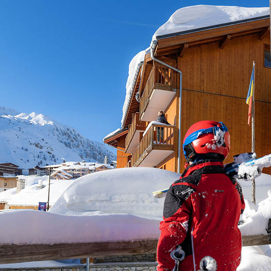 Student admiring the view outside the Mileade in Tignes, France