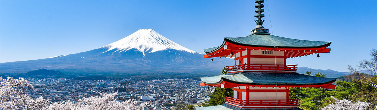 Mount Fuji and Chureito Pagoda in spring, Japan