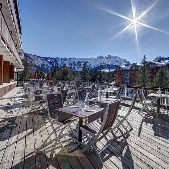 Sun terrace at the Village Club Mileade in Courchevel, France