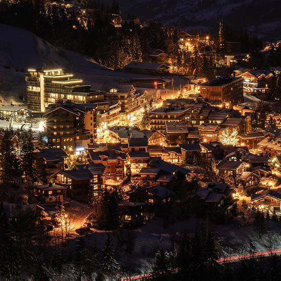 Courchevel Moriond 1650 all lit up at night