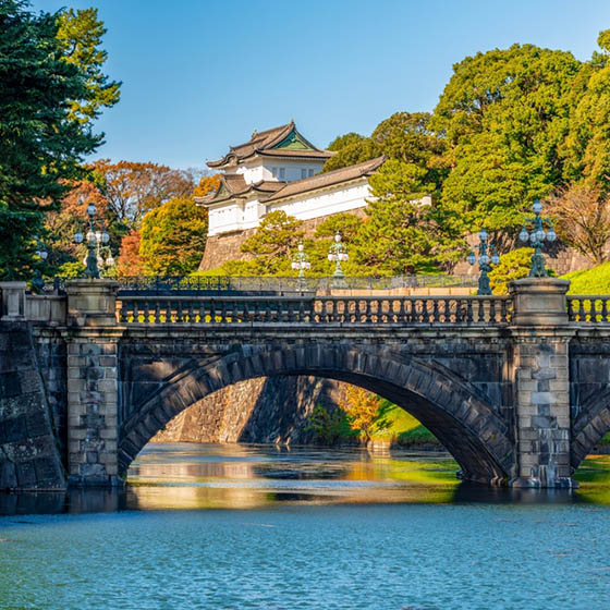 The Tokyo Imperial palace and gardens in autumn, Japan