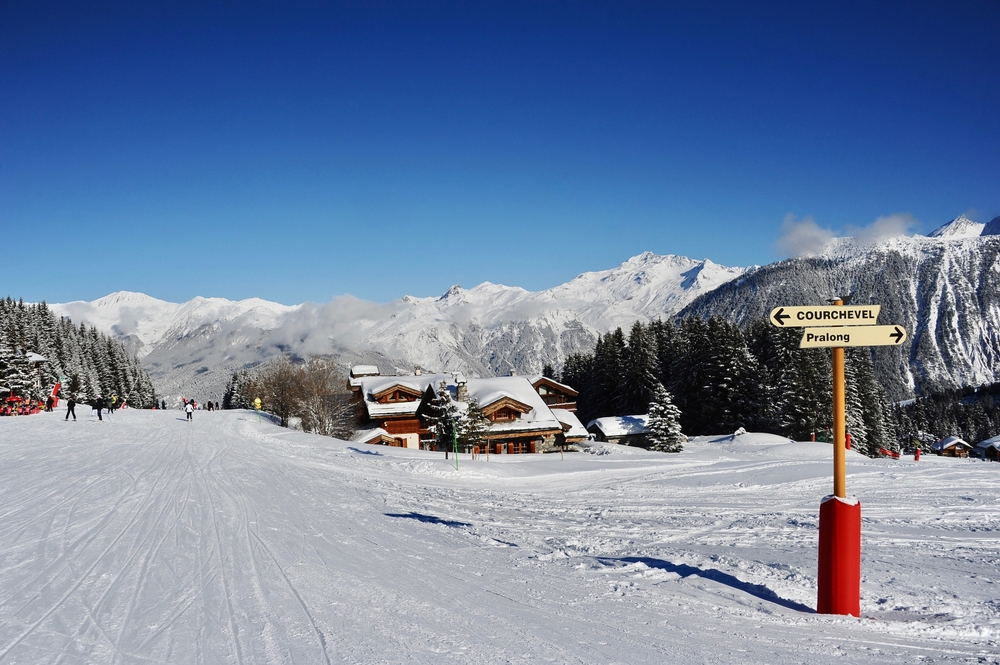 Road sign in the snow in Courchevel
