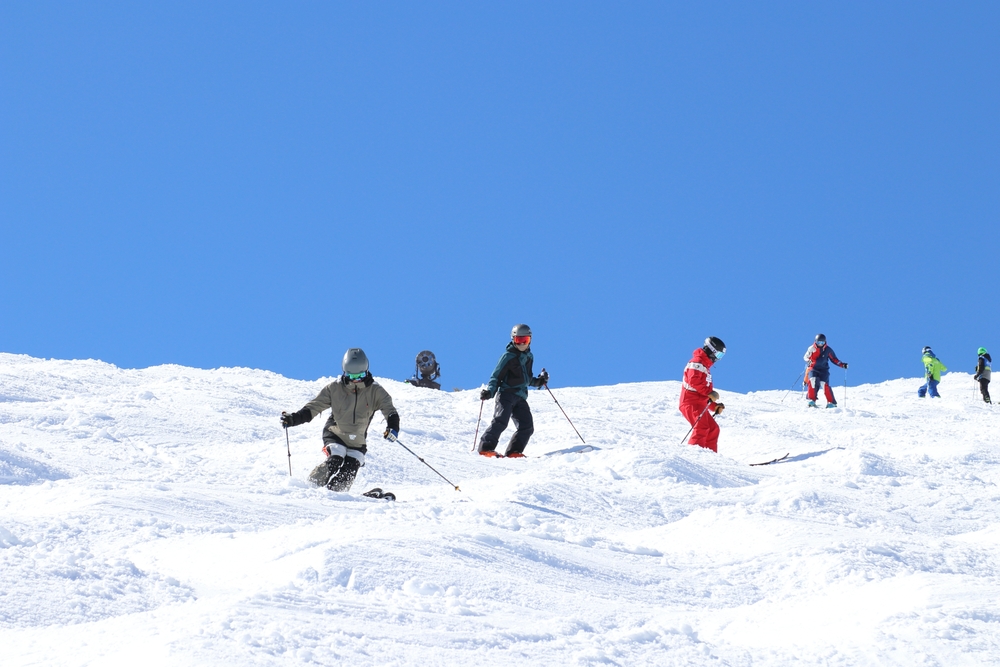 Skiers on the pistes in Happo One, Japan