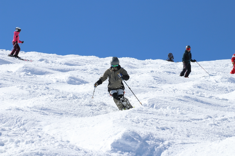 Skiers on the pistes in Happo One, Japan
