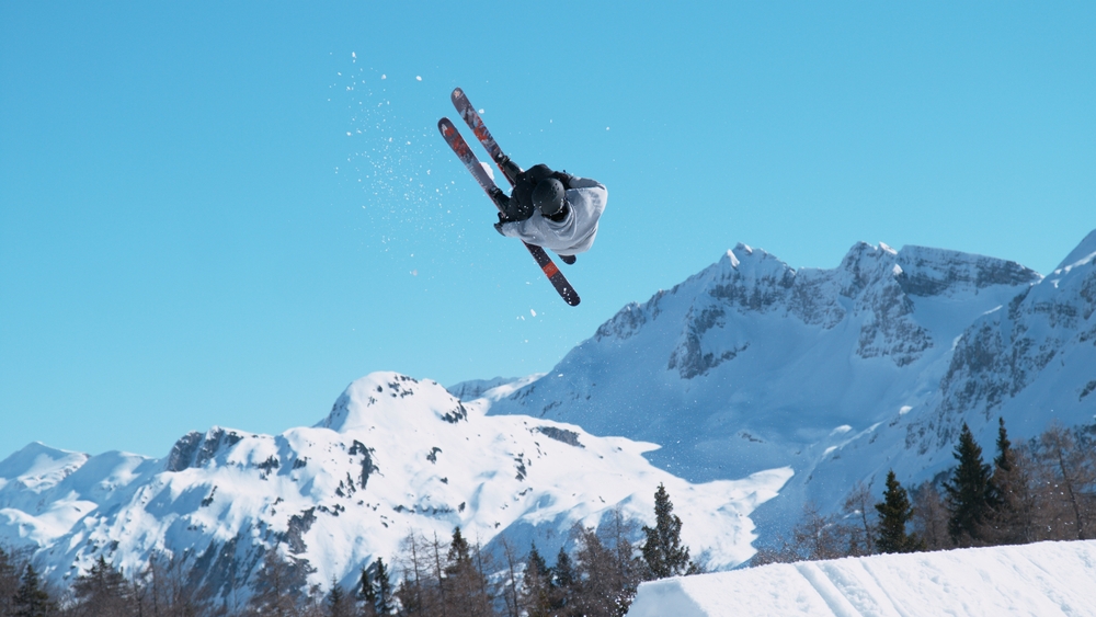 Skier backflipping in the air