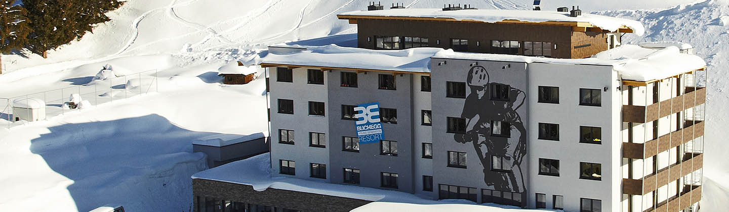 Aerial view of the Buchegg Resort accommodation in Saalbach, Austria