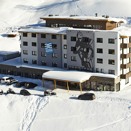 Aerial view of the Buchegg Resort accommodation in Saalbach, Austria