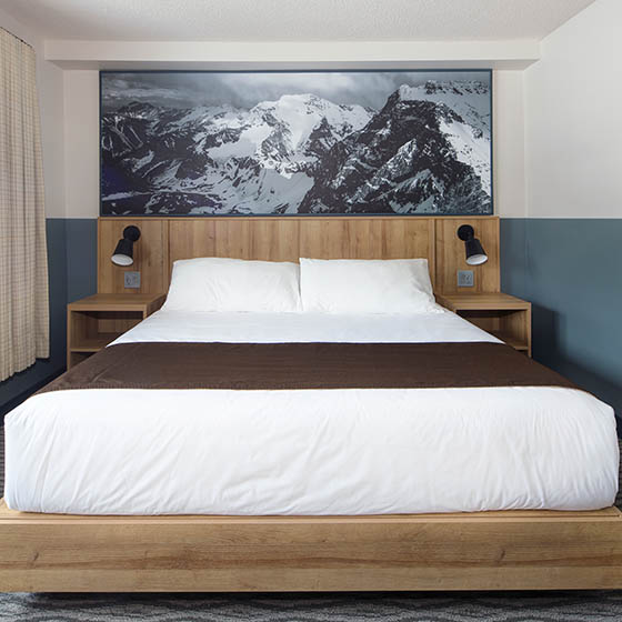 Bluebird bedroom at the Approach hotel in Panorama, Canada