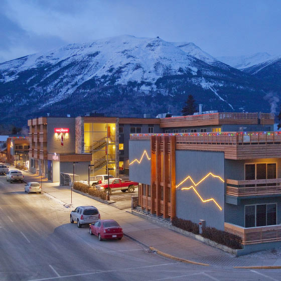 The Crimson in Jasper, Canada, with a stunning mountain background
