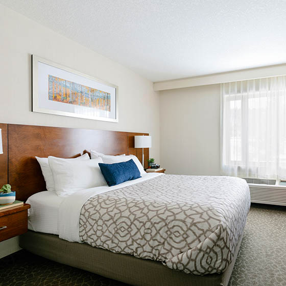 Standard queen room at the Crimson in Jasper, Canada