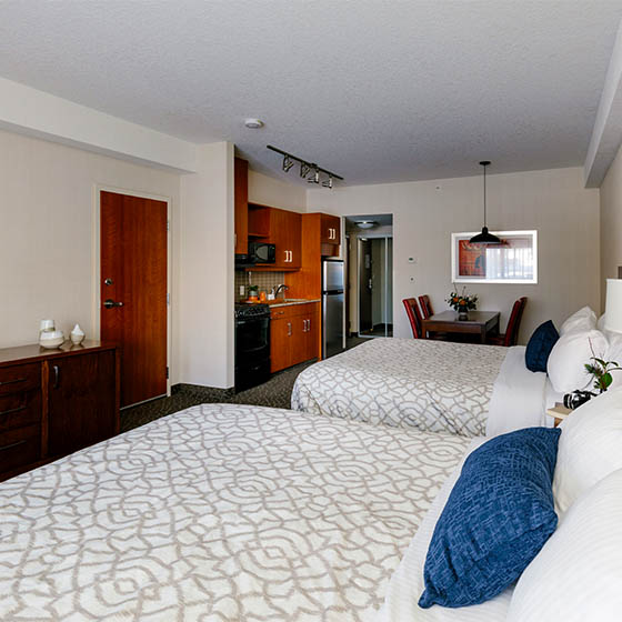 Suite bedroom at the Crimson in Jasper, Canada