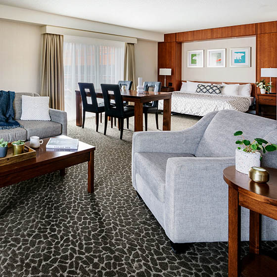 Suite bedroom at the Crimson in Jasper, Canada