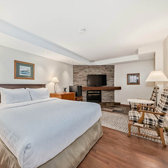 Comfortable bedroom at the Jasper Inn and Suites, Canada