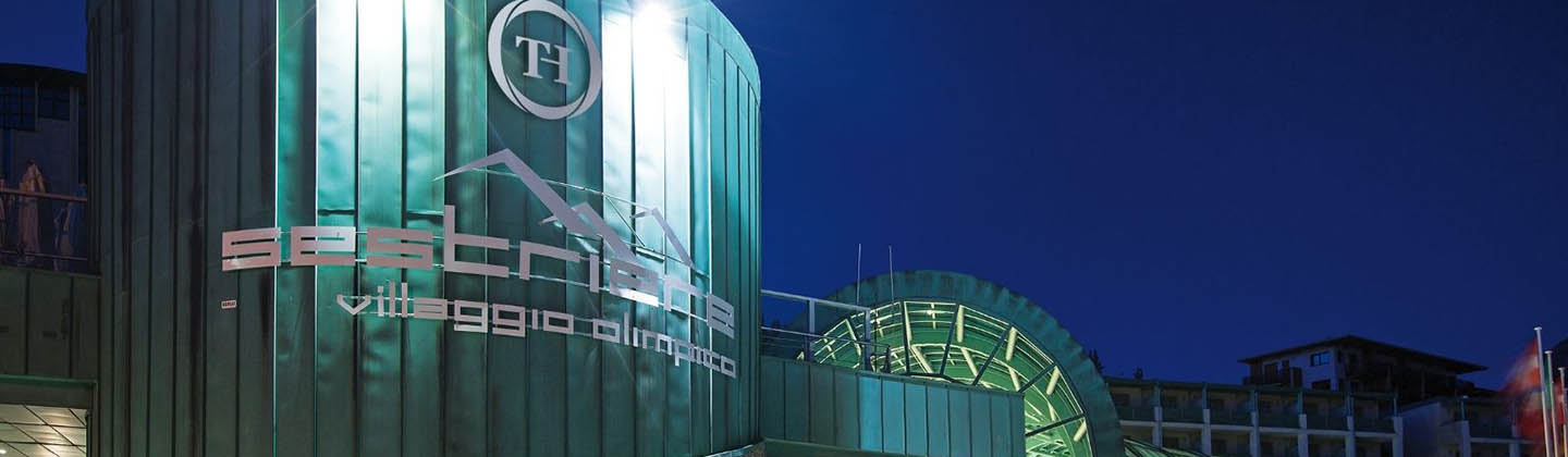 The Olympic Village at night in Sestriere, Italy