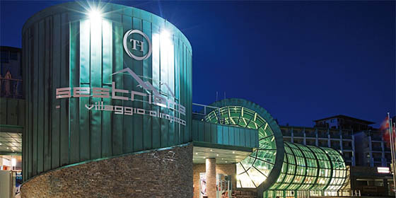 The Olympic Village at night in Sestriere, Italy