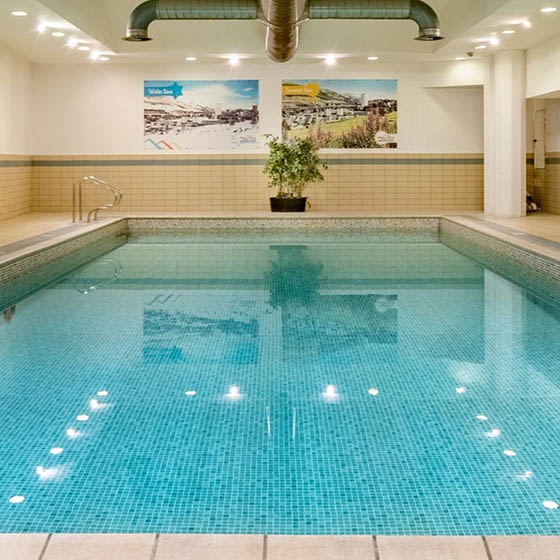 The indoor pool at the Olympic Village exterior in Sestriere, Italy