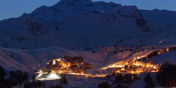 La Plagne resort at night
