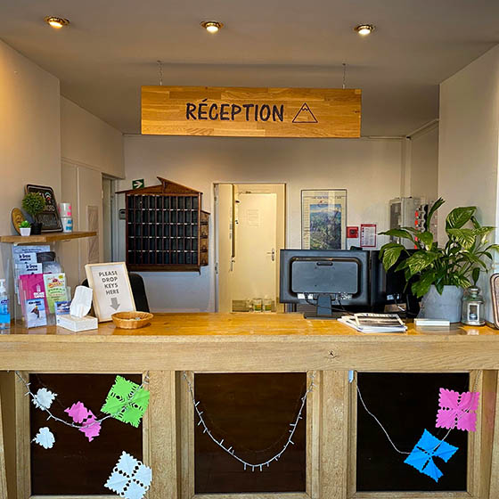 The reception area at the Clubhotel Vallee Blanche, Alpe d'Huez