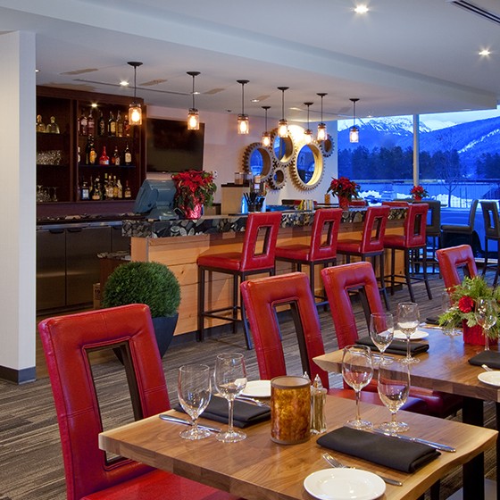 Dining room and bar area at the Crimson in Jasper, Canada