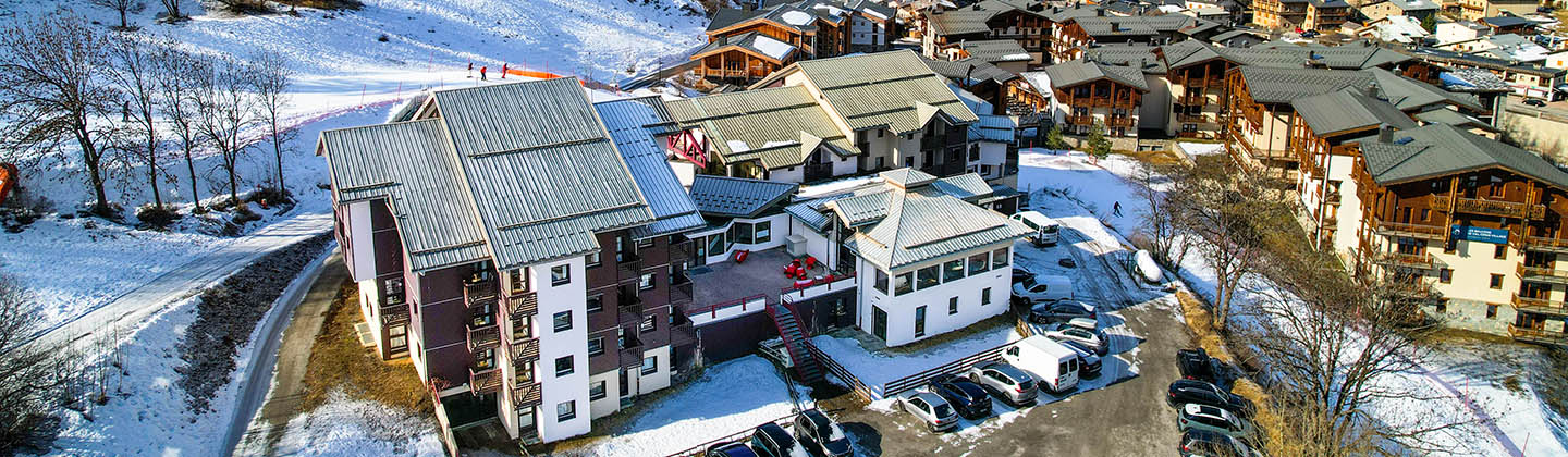 Aerial view of VVF Villages hotel in Val Cenis, France