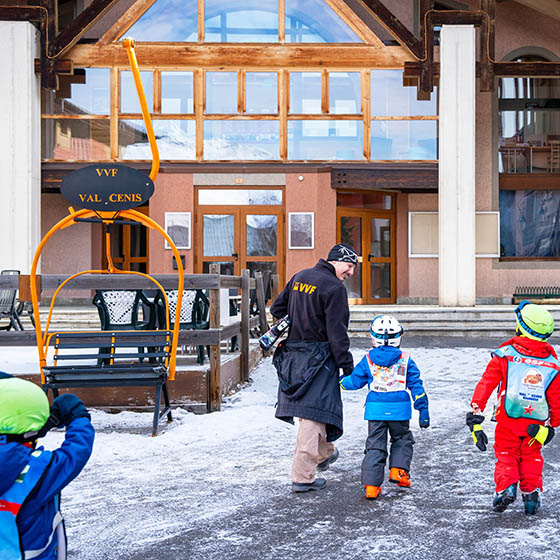 Group outside the VVF Villages hotel in Val Cenis, France