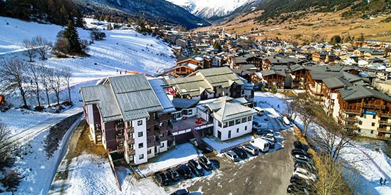 Aerial view of VVF Villages hotel in Val Cenis, France