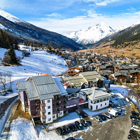 Aerial view of VVF Villages hotel in Val Cenis, France