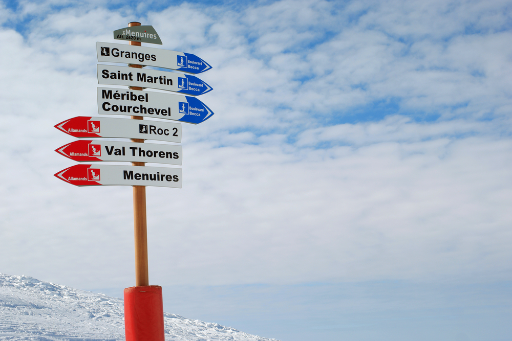Les Menuires direction sign, French Alps