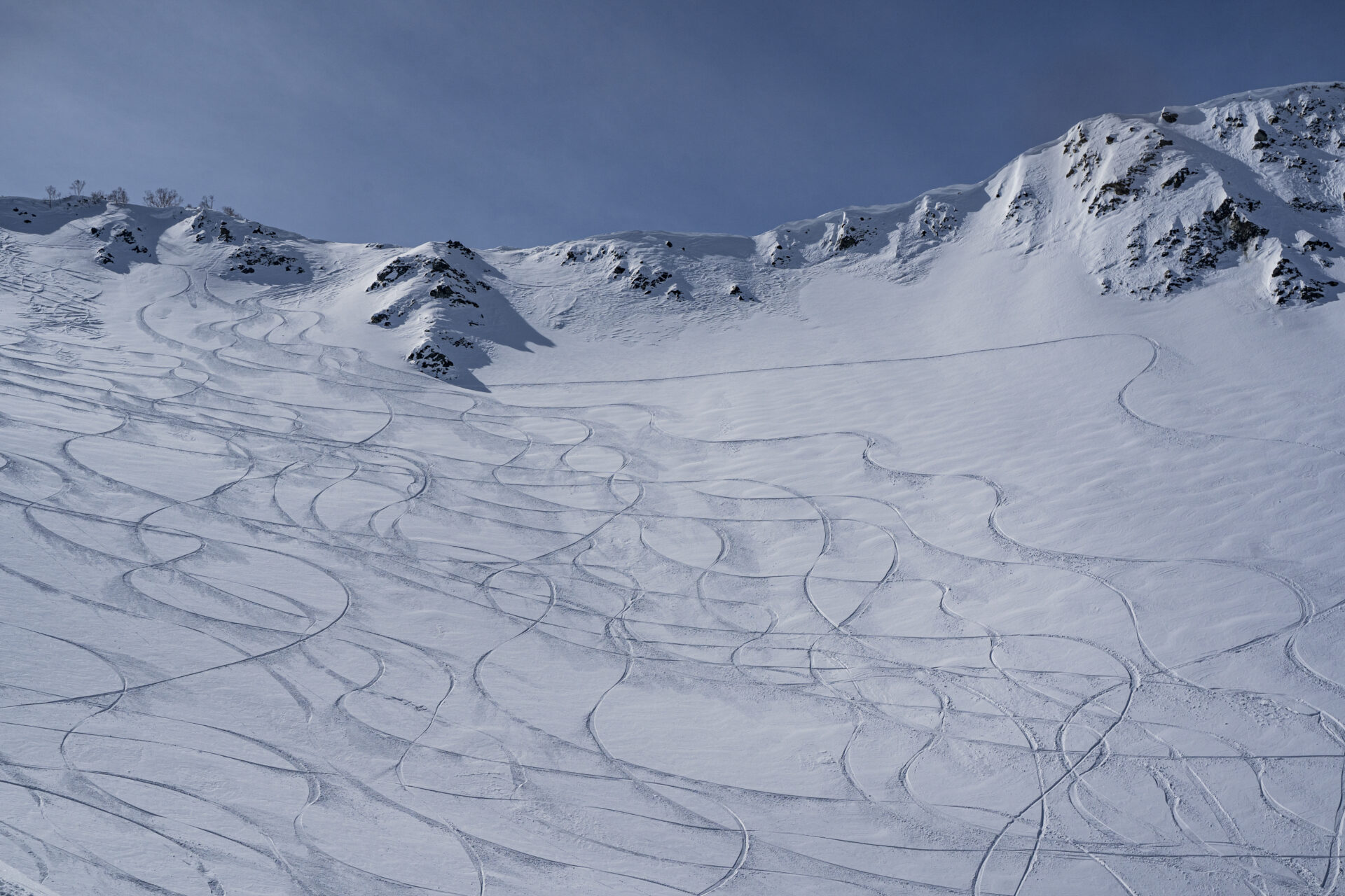 Ski marks in the snow, Hakuba Valley