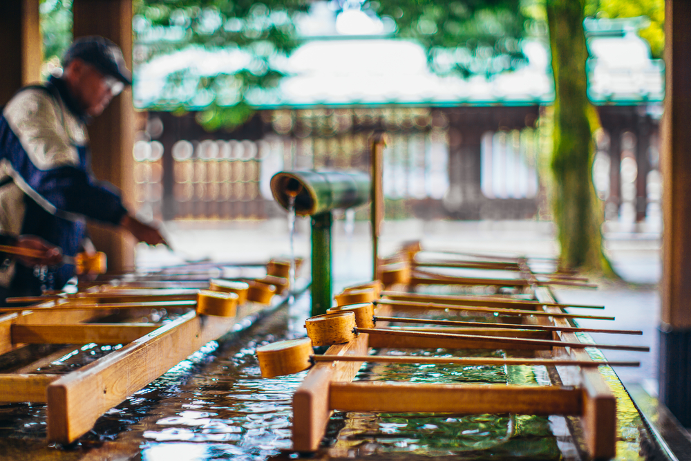 Dipping cups at Meiji Jingu Shrine in Japan