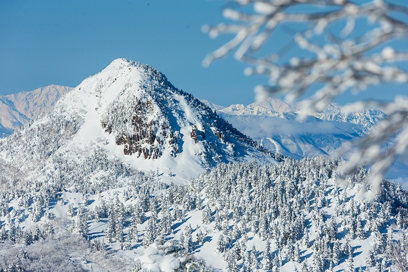 Mountain covered in snow in Japan