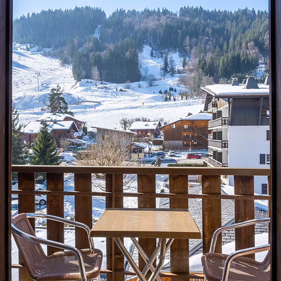 Bedroom balcony at the Mileade Village Club l'Hauturiere in Morzine, France