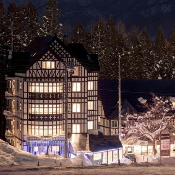Nightime at Hakuba Sun Valley Hotel in Goryu, Japan