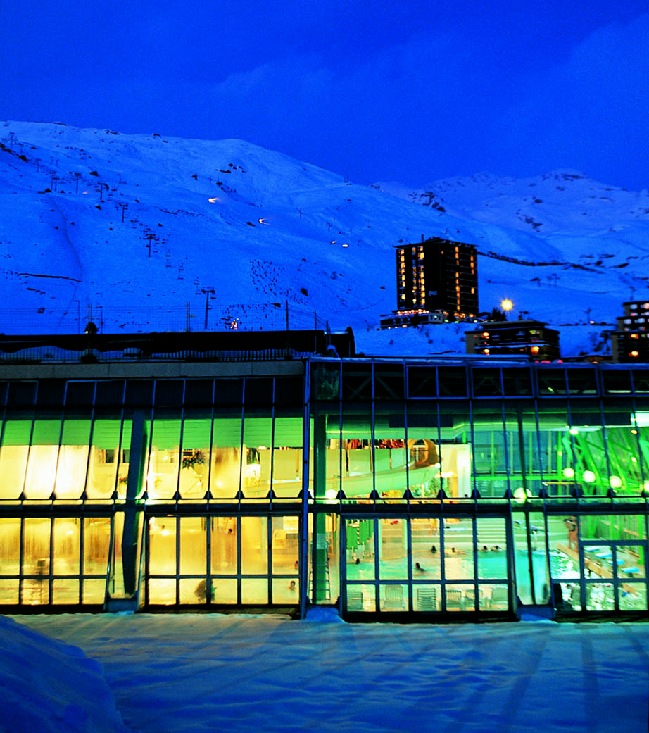 VIllage Club du Soleil at night, Orcieres Merlette in the French Alps