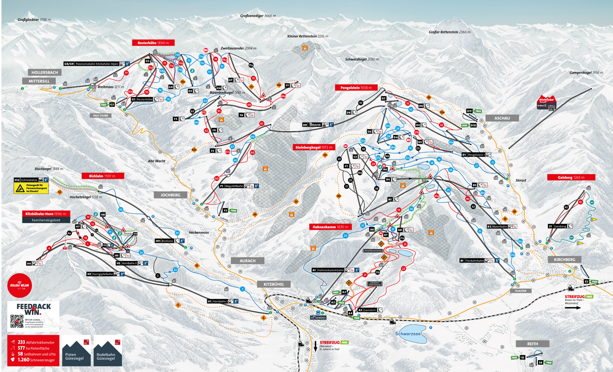 Kitzbuhel ski piste map, Austria
