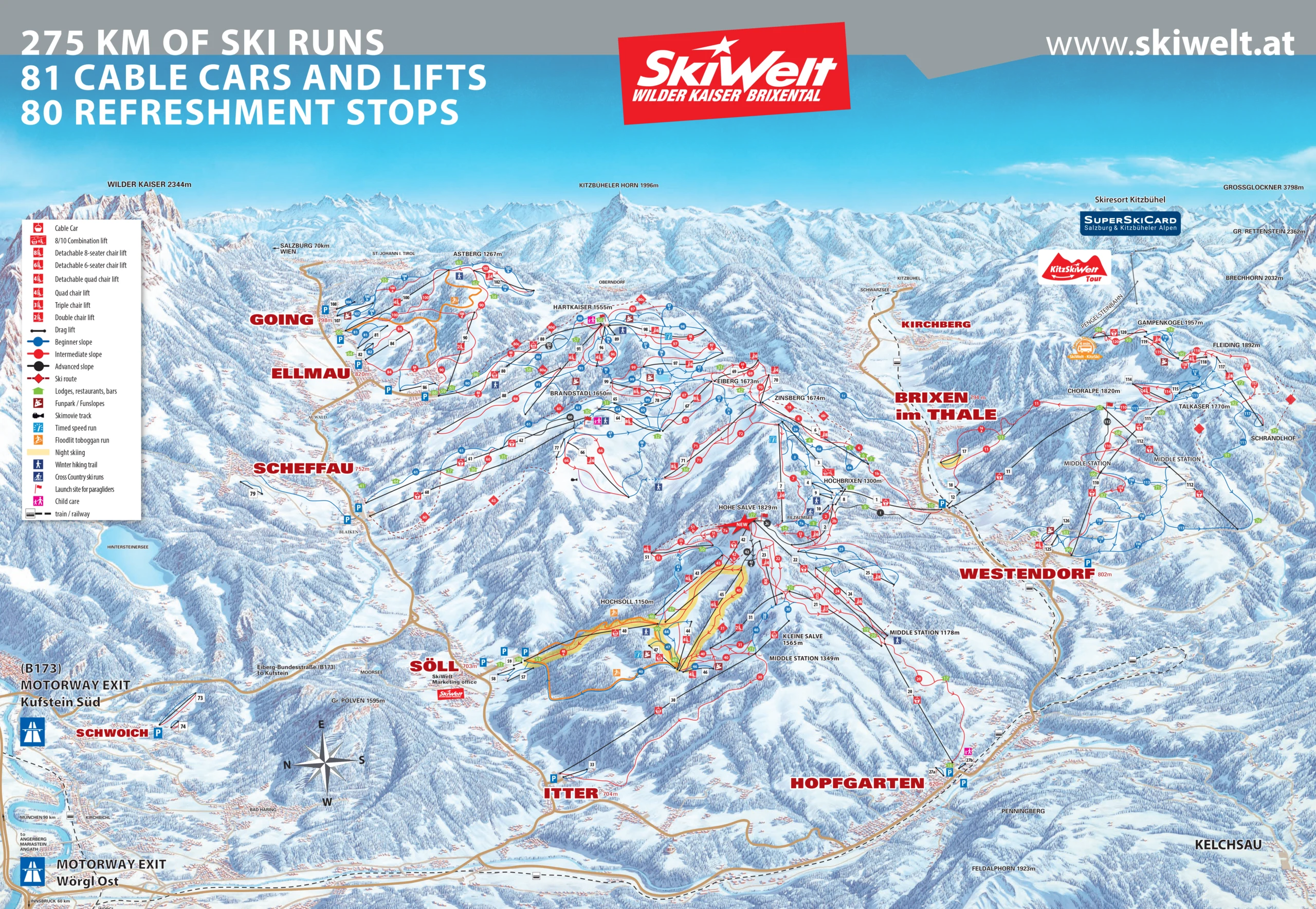 SkiWelt ski piste map, Austria