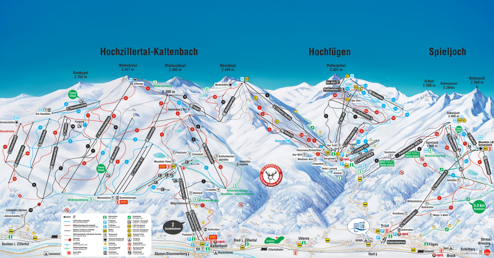 Ziller Valley ski piste map, Austria